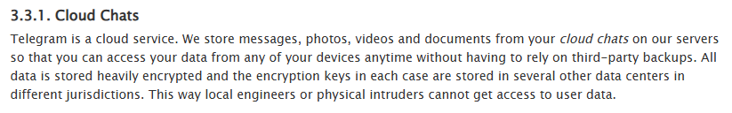 Cloud Chats, Telegram Privacy Policy